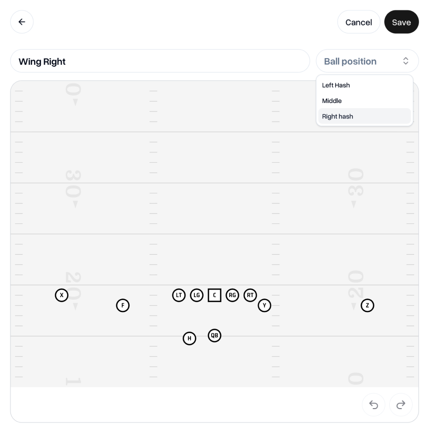 Choosing a ball position from the dropdown