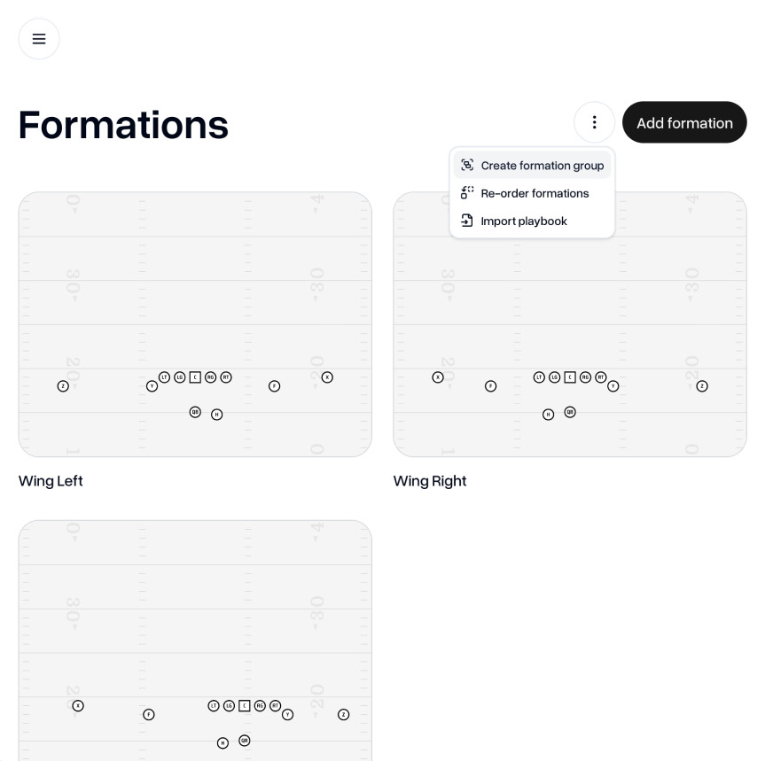 List of formations showing a formation group dropdown