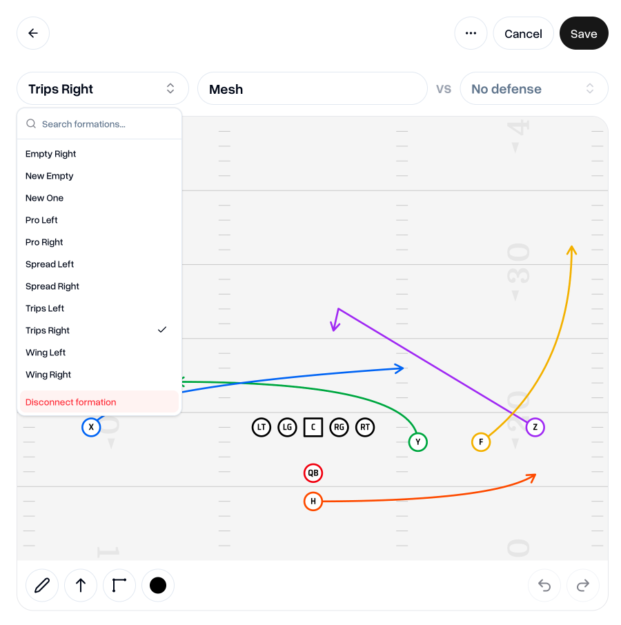 Disconnect option in the formations dropdown