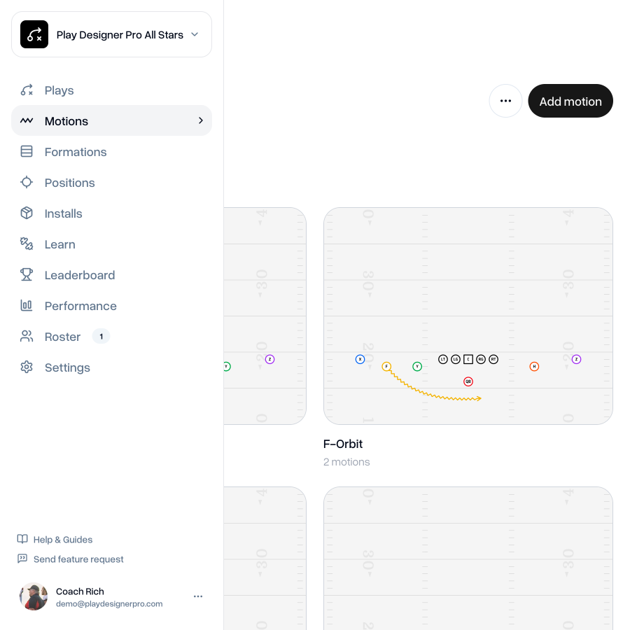 Motions tab in Play Designer Pro