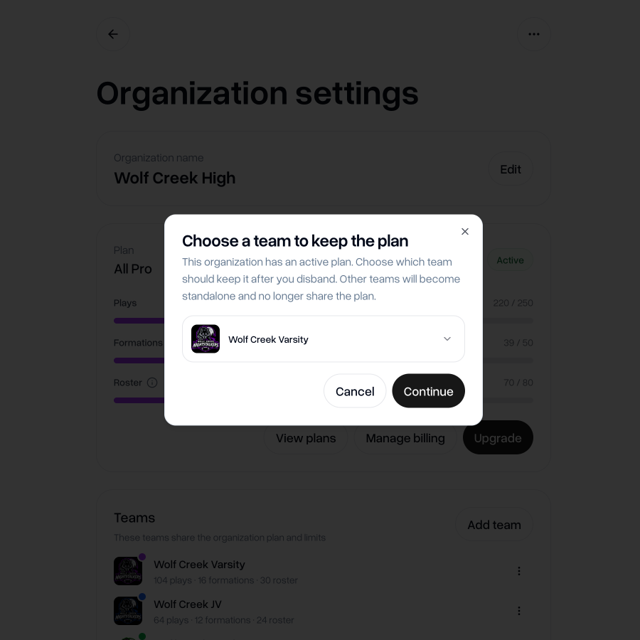 Disbanding an organization