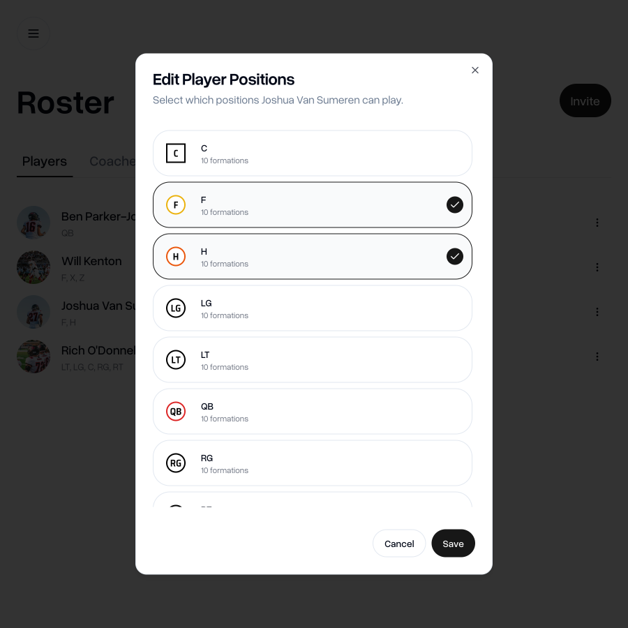 Adding/removing players from position in Positions tab