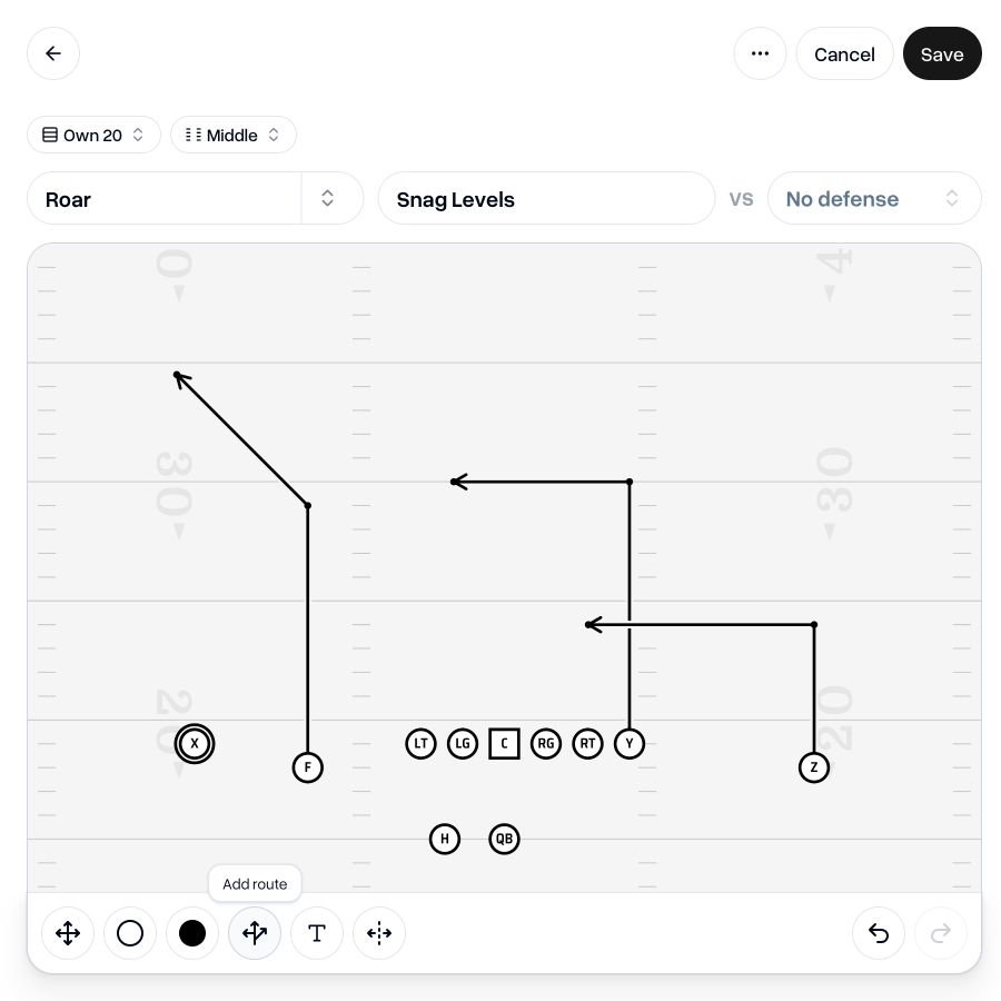 Add a route to a player whilst drawing a play