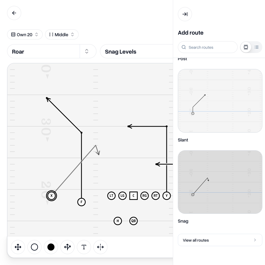 Hovering over a route template to preview it on a play