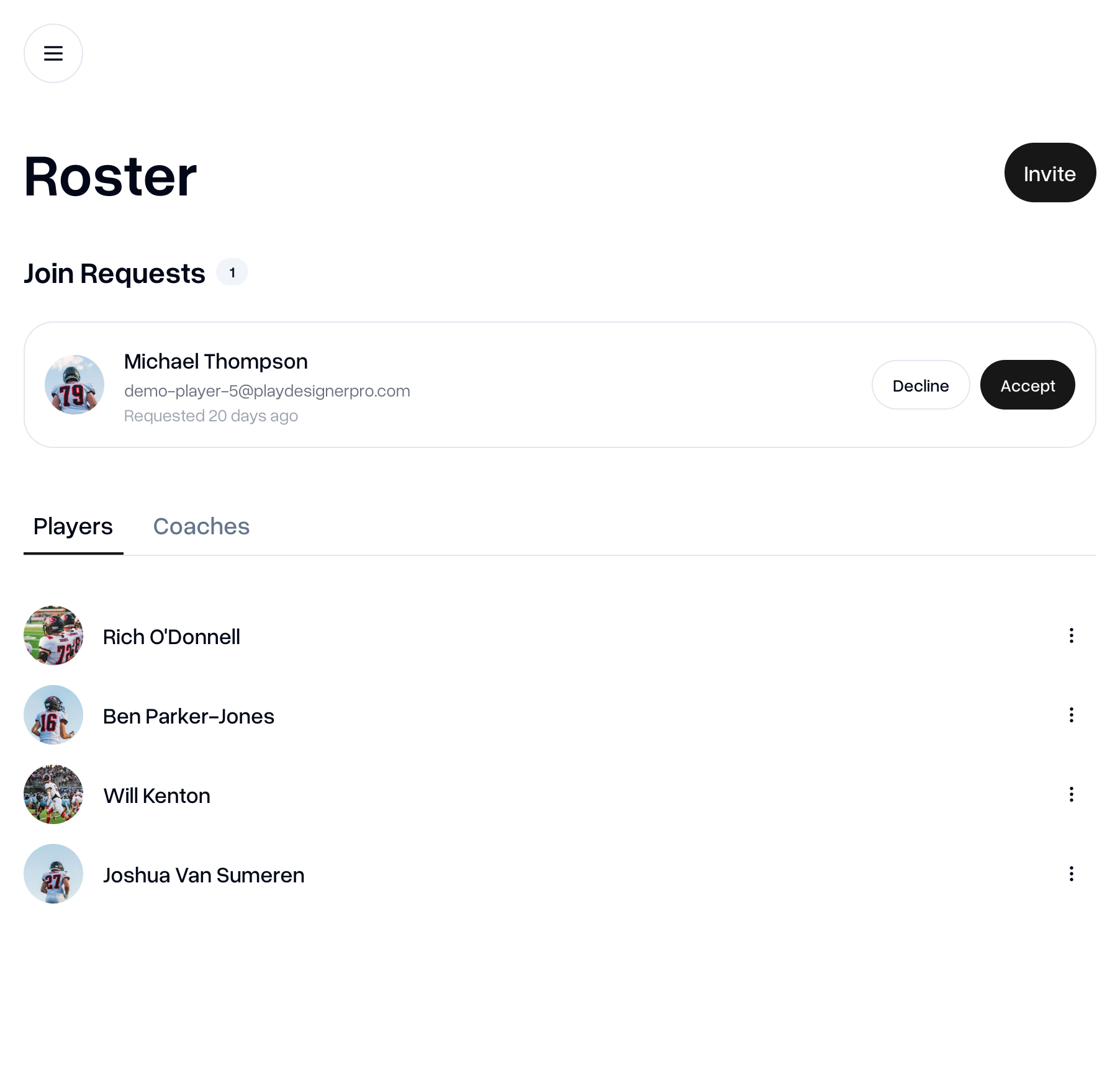 Roster page